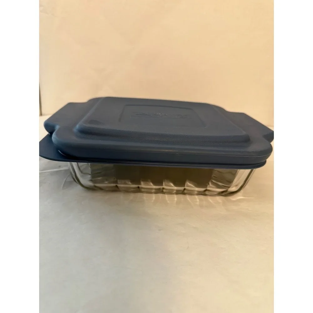 Anchor Hocking 8x8‎ Glass Baking Dish with Navy Blue Lid Square 2 Quart USA Made